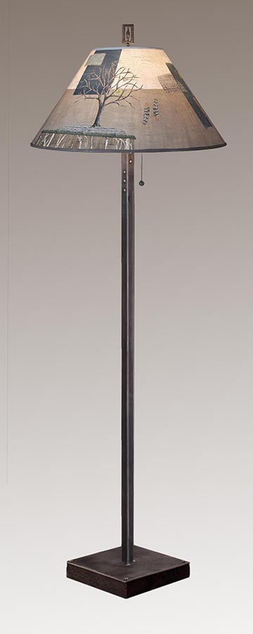 Janna Ugone &amp; Co Floor Lamp Steel Floor Lamp on  Reclaimed Wood with Large Conical Shade in Wander in Drift