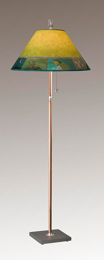 Janna Ugone & Co Floor Lamp Steel Floor Lamp on  Reclaimed Wood with Large Conical Shade in Woodland Trails in Leaf