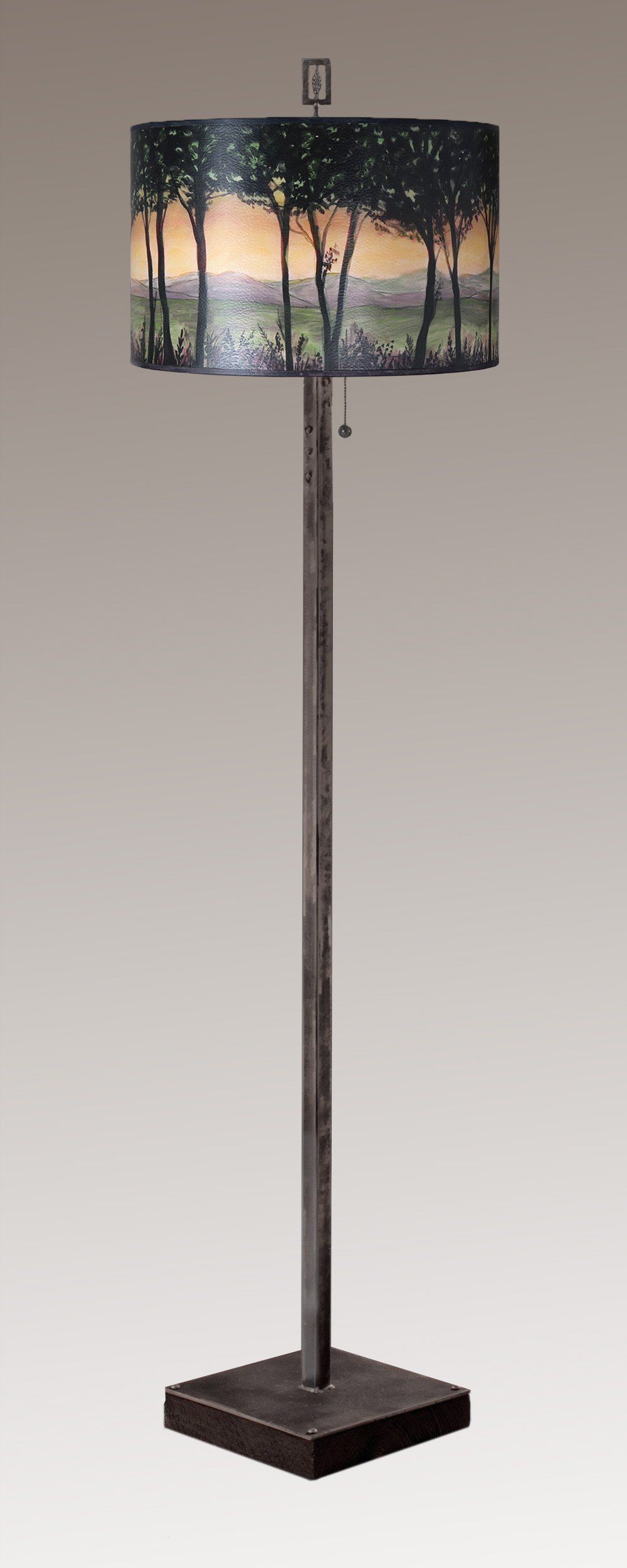 Janna Ugone & Co Floor Lamps Steel Floor Lamp on Reclaimed Wood with Large Drum Shade in Dawn