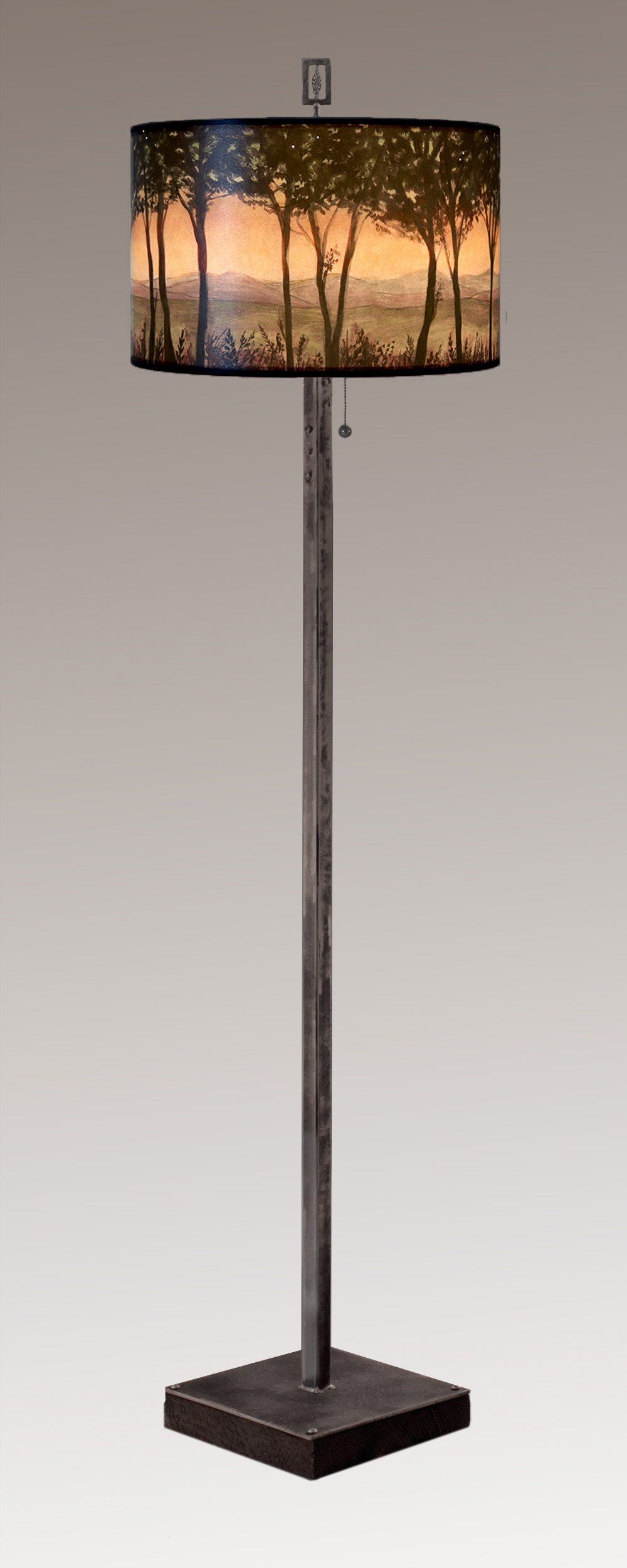 Janna Ugone & Co Floor Lamps Steel Floor Lamp on Reclaimed Wood with Large Drum Shade in Dawn