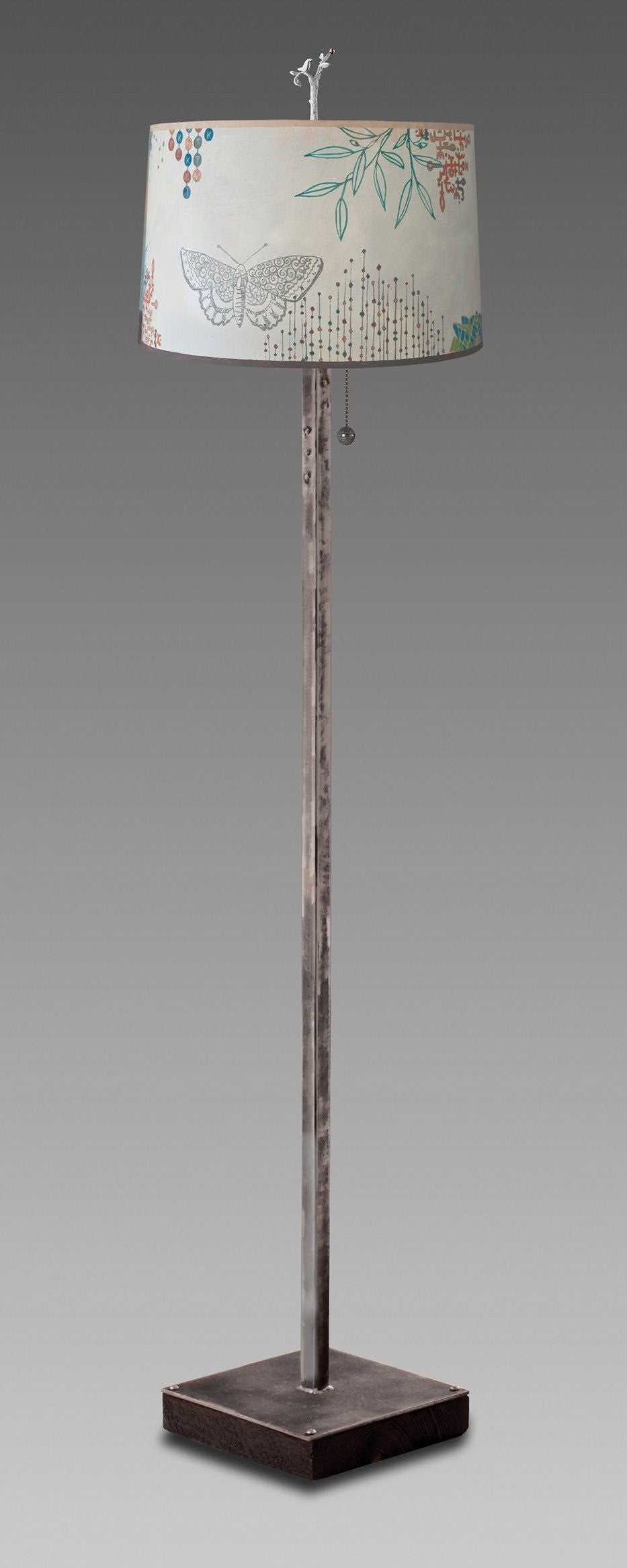 Janna Ugone & Co Floor Lamps Steel Floor Lamp on Reclaimed Wood with Large Drum Shade in Ecru Journey