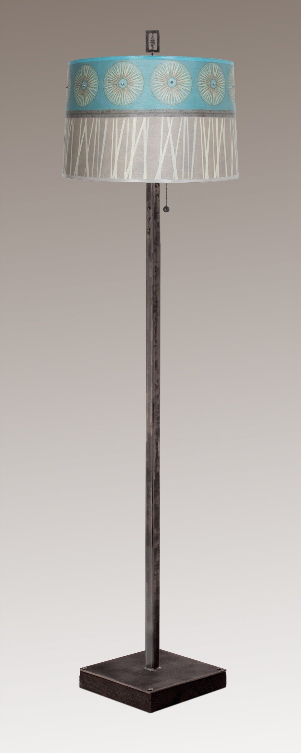 Janna Ugone & Co Floor Lamps Steel Floor Lamp on Reclaimed Wood with Large Drum Shade in Pool