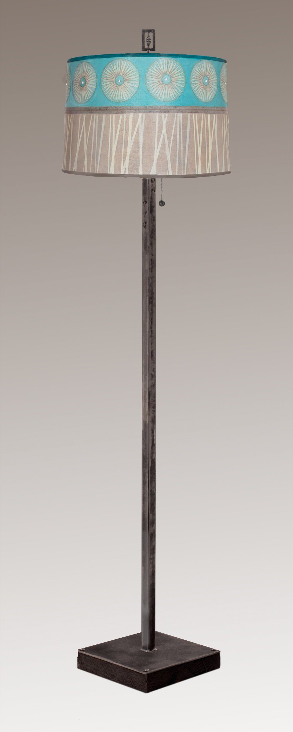 Janna Ugone & Co Floor Lamps Steel Floor Lamp on Reclaimed Wood with Large Drum Shade in Pool