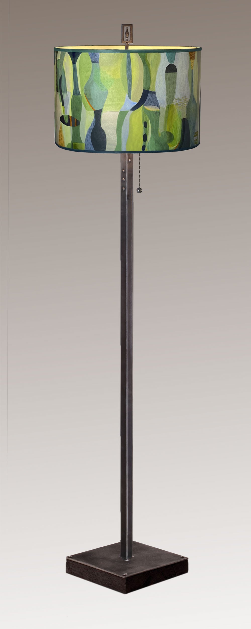 Janna Ugone & Co Floor Lamp Steel Floor Lamp on Reclaimed Wood with Large Drum Shade in Riviera in Citrus