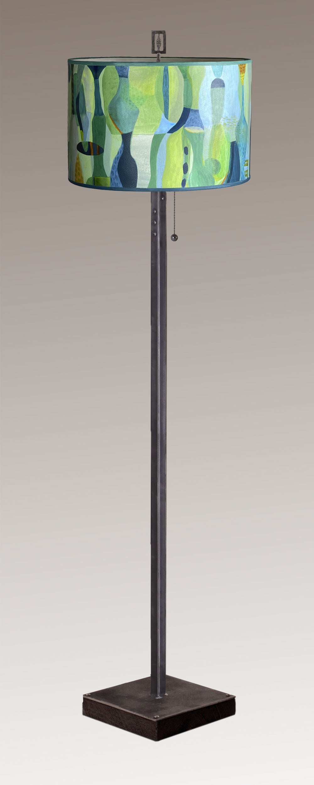 Janna Ugone & Co Floor Lamp Steel Floor Lamp on Reclaimed Wood with Large Drum Shade in Riviera in Citrus