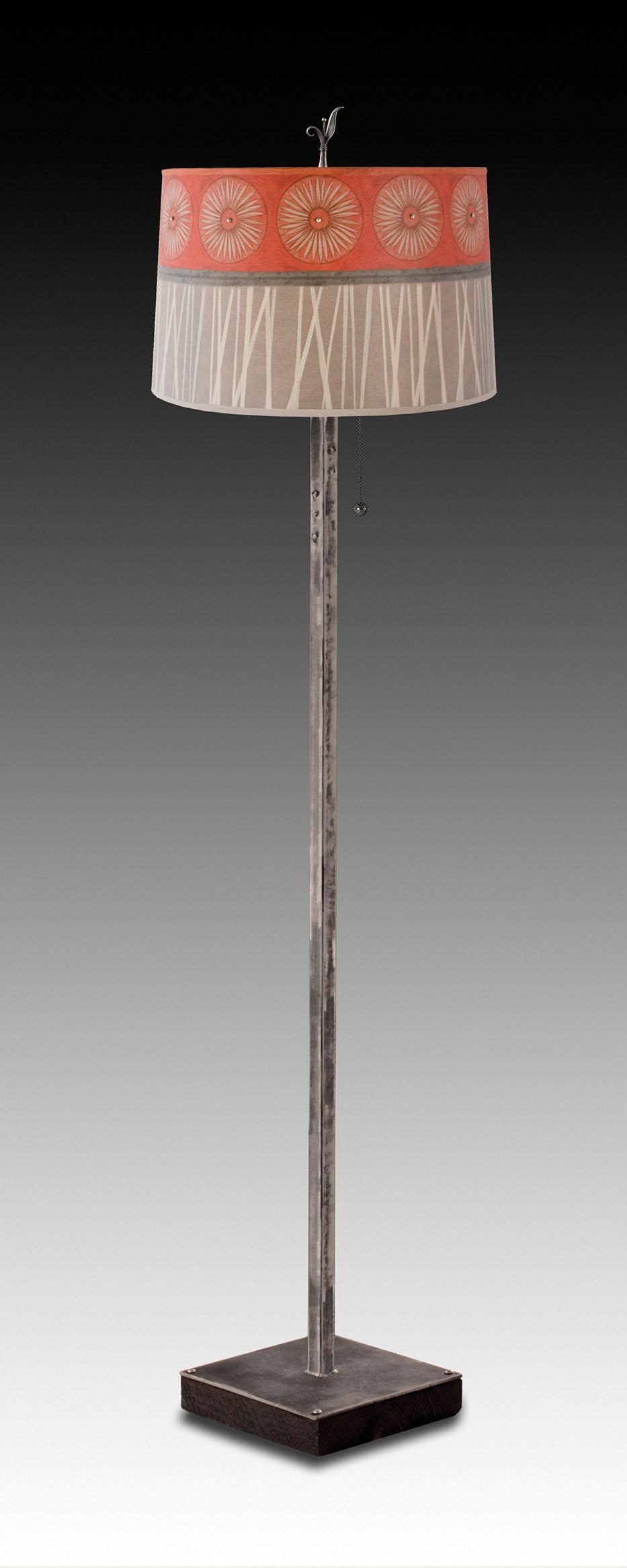 Janna Ugone & Co Floor Lamps Steel Floor Lamp on Reclaimed Wood with Large Drum Shade in Tang