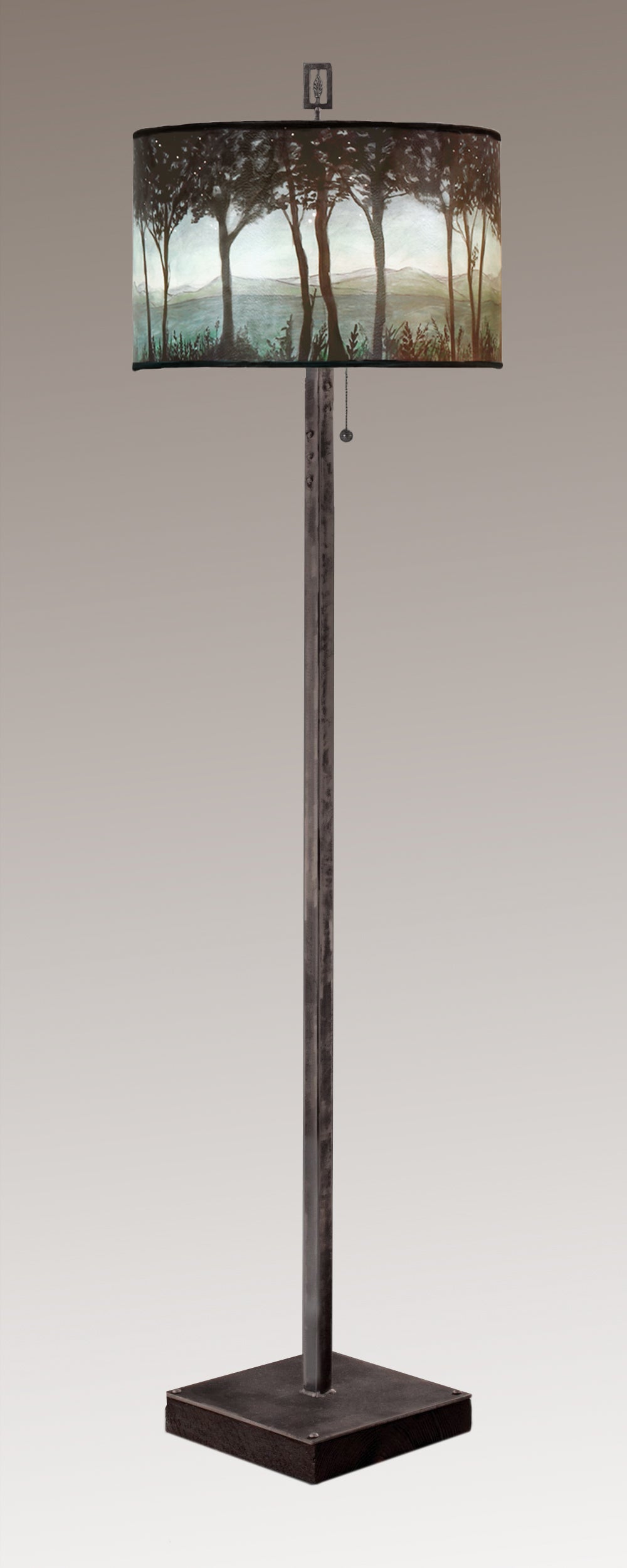 Janna Ugone & Co Floor Lamps Steel Floor Lamp on Reclaimed Wood with Large Drum Shade in Twilight