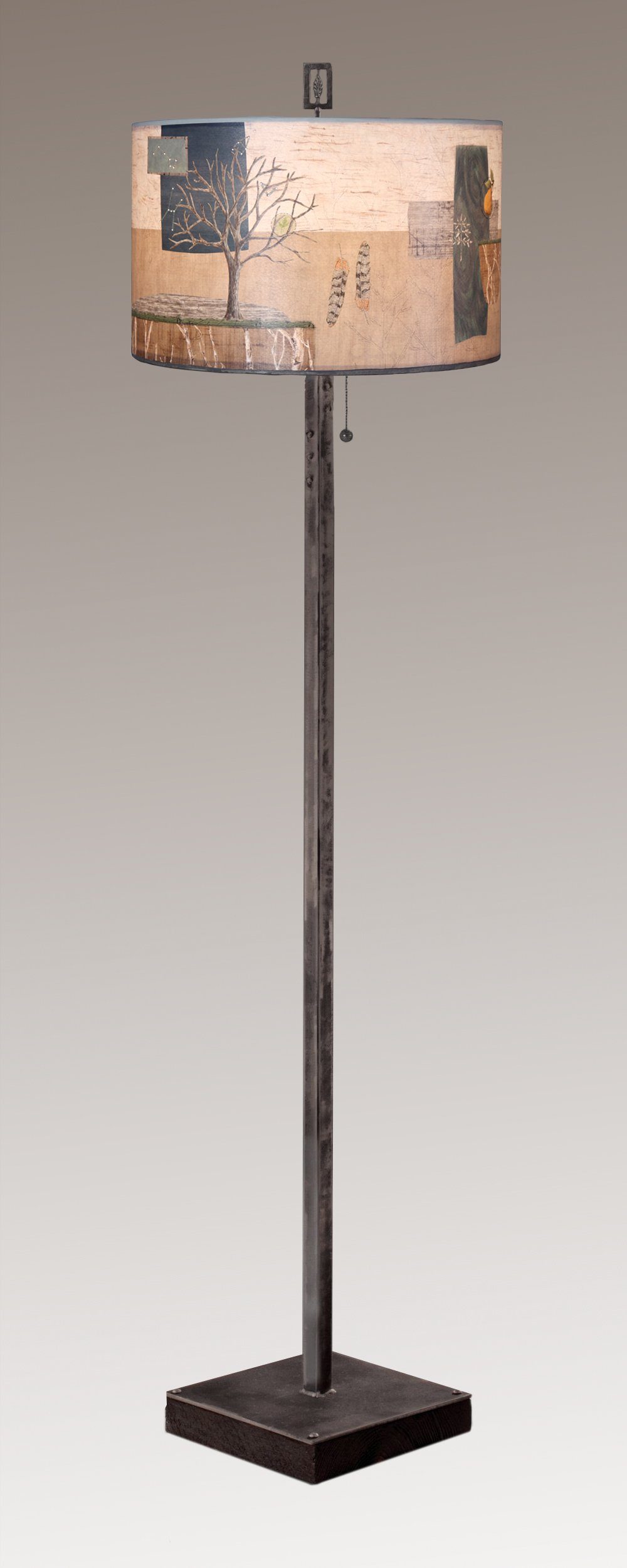 Janna Ugone & Co Floor Lamps Steel Floor Lamp on Reclaimed Wood with Large Drum Shade in Wander in Drift