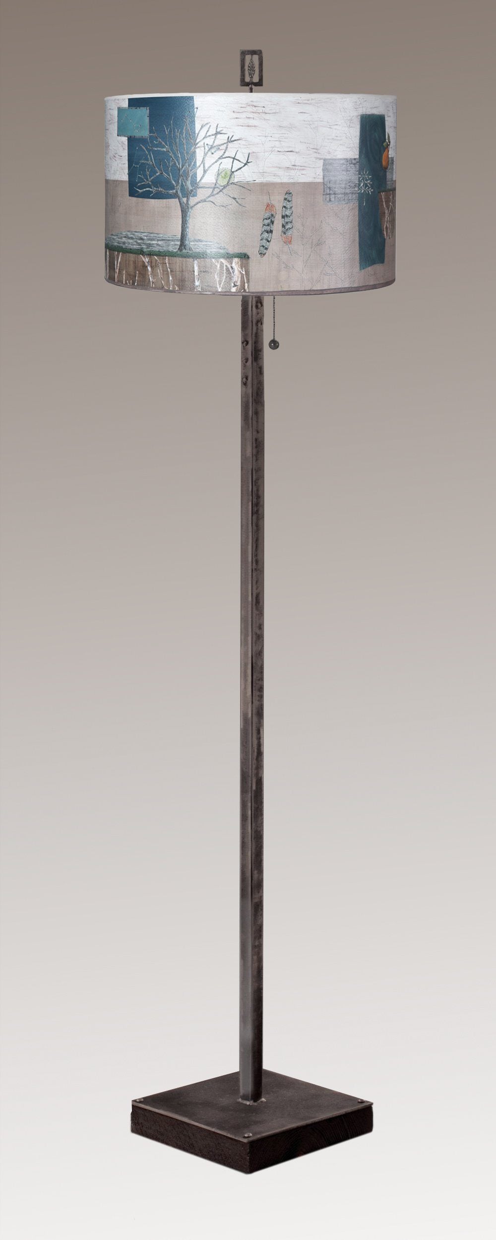 Janna Ugone & Co Floor Lamps Steel Floor Lamp on Reclaimed Wood with Large Drum Shade in Wander in Drift