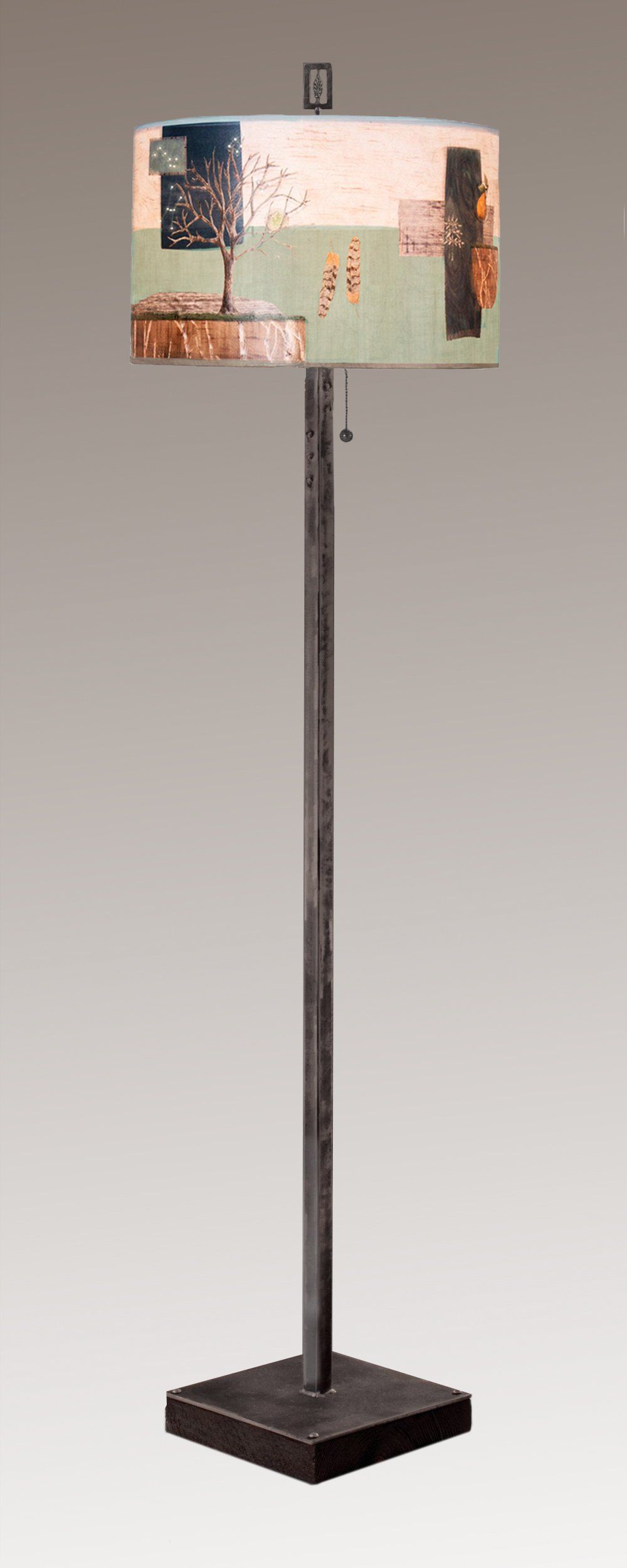 Janna Ugone & Co Floor Lamps Steel Floor Lamp on Reclaimed Wood with Large Drum Shade in Wander in Field