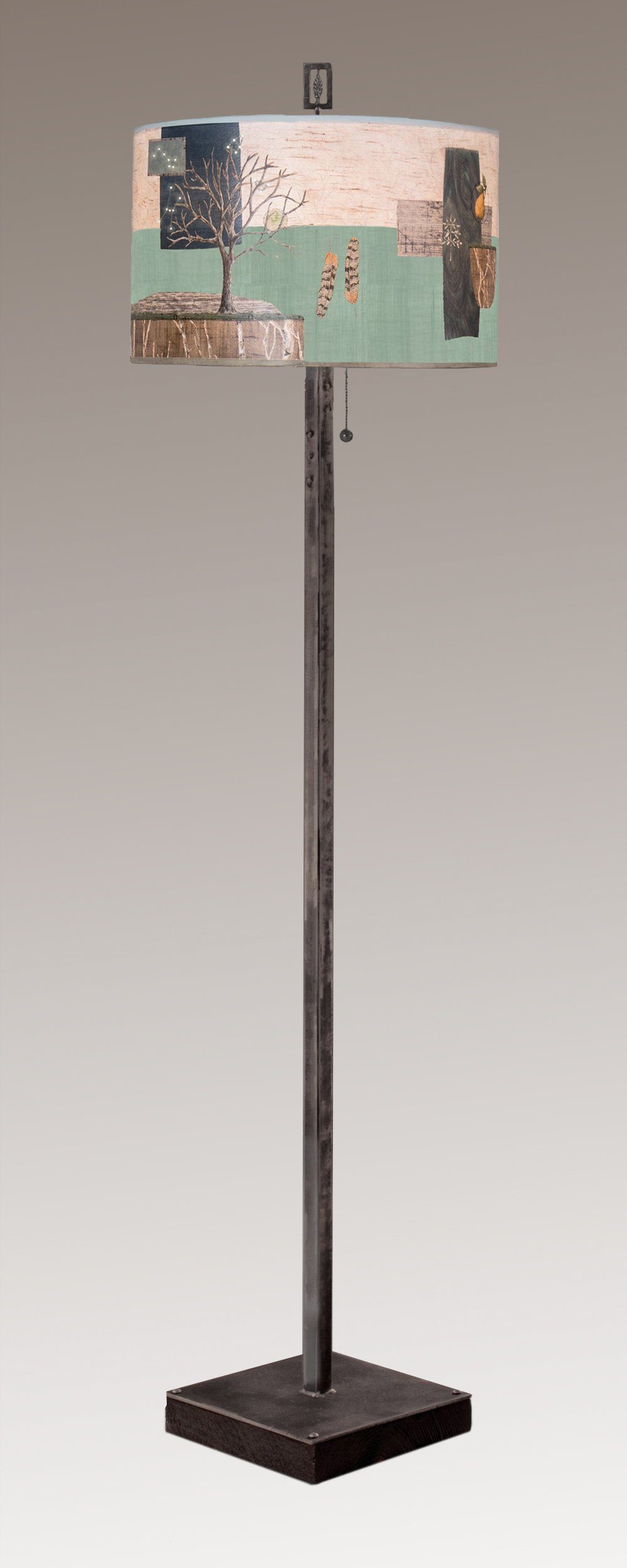 Janna Ugone & Co Floor Lamps Steel Floor Lamp on Reclaimed Wood with Large Drum Shade in Wander in Field