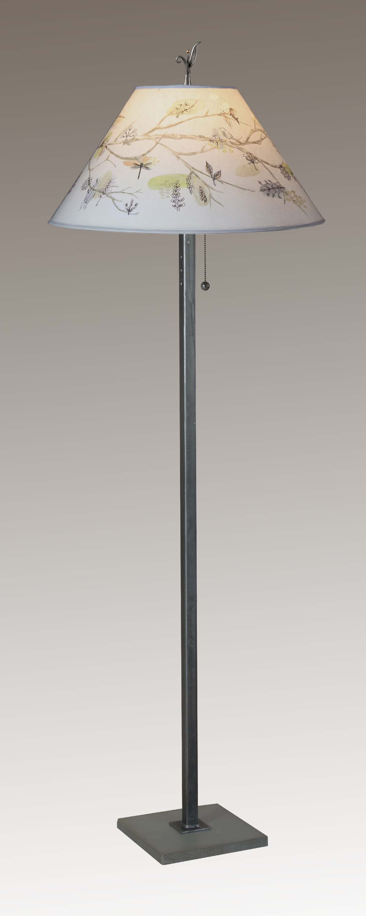 Janna Ugone & Co Floor Lamps Steel Floor Lamp with Large Conical Shade in Artful Branch