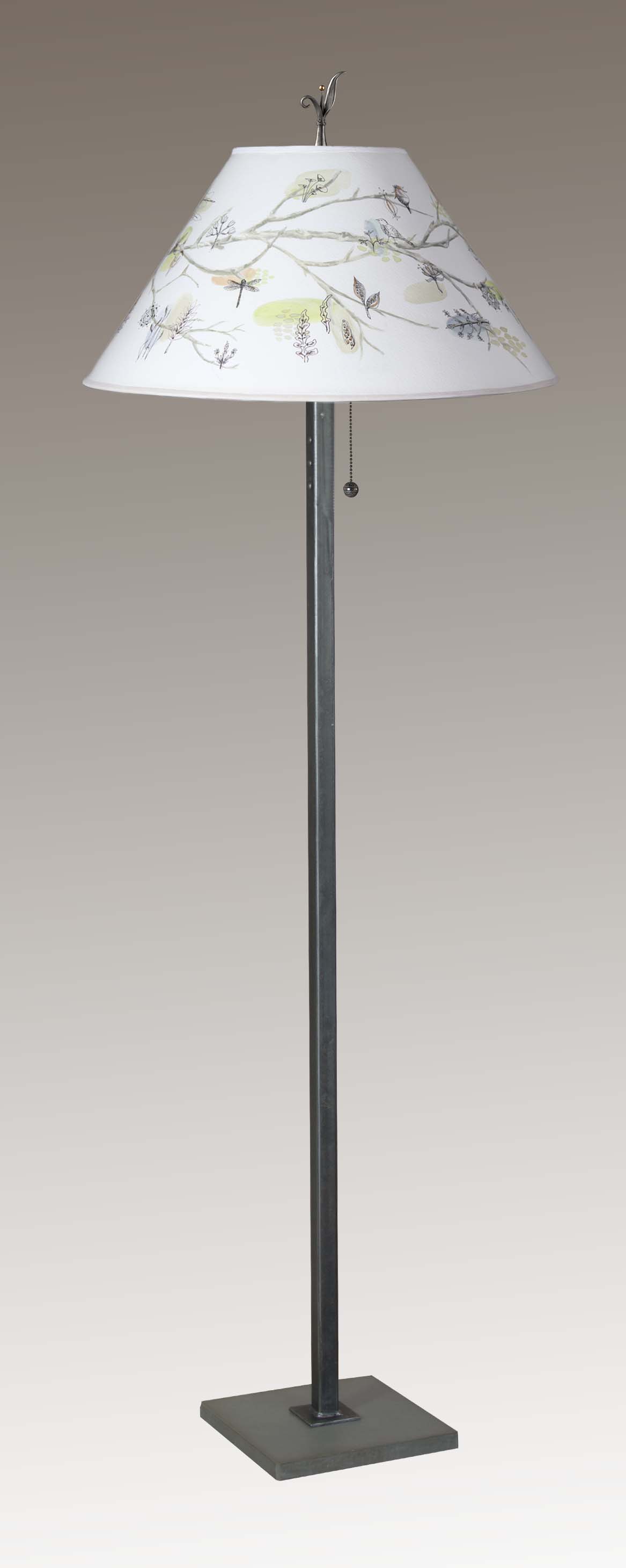 Janna Ugone & Co Floor Lamps Steel Floor Lamp with Large Conical Shade in Artful Branch