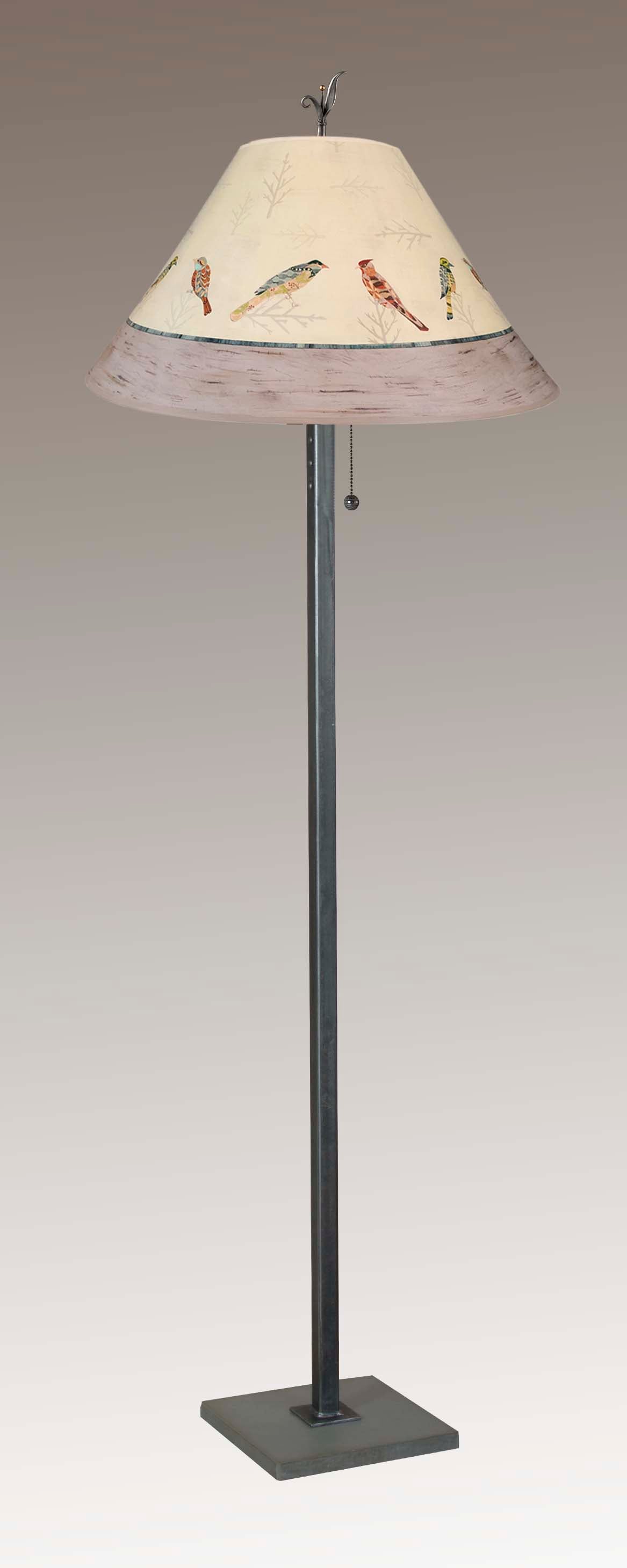 Janna Ugone & Co Floor Lamps Steel Floor Lamp with Large Conical Shade in Bird Friends