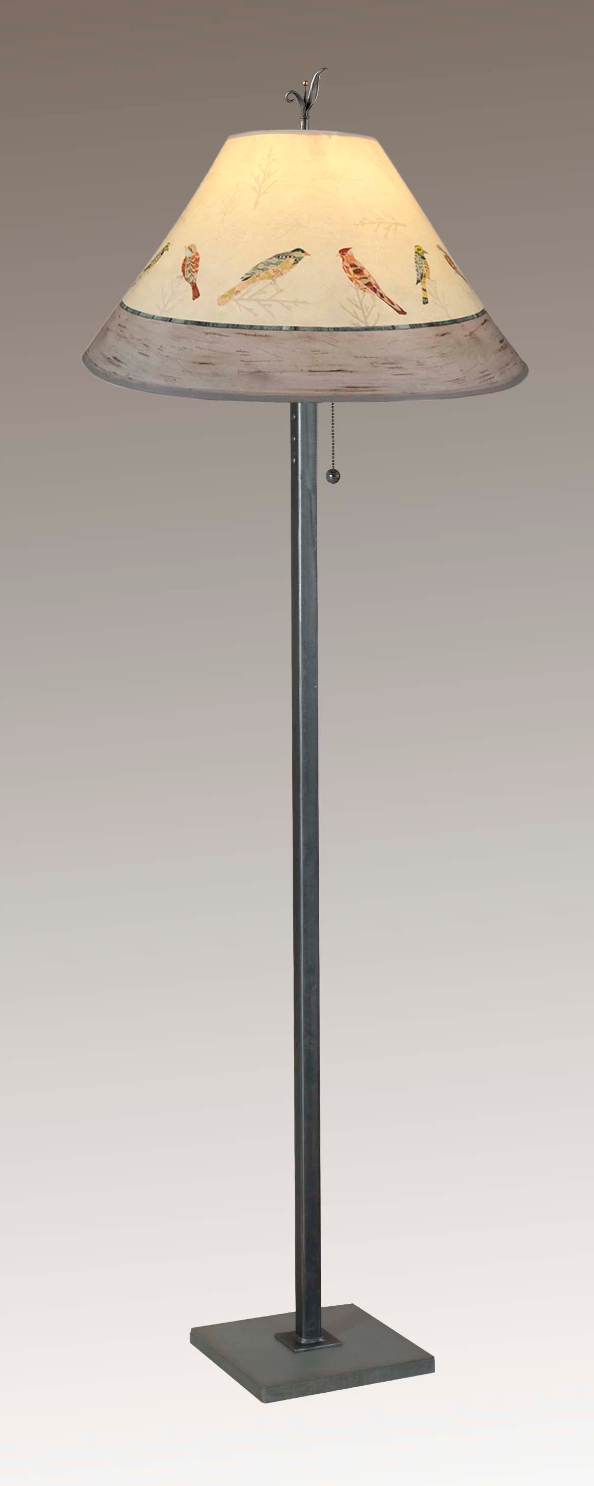 Janna Ugone & Co Floor Lamps Steel Floor Lamp with Large Conical Shade in Bird Friends