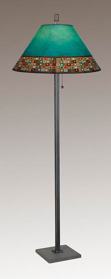 Janna Ugone & Co Floor Lamp Steel Floor Lamp with Large Conical Shade in Jade Mosaic