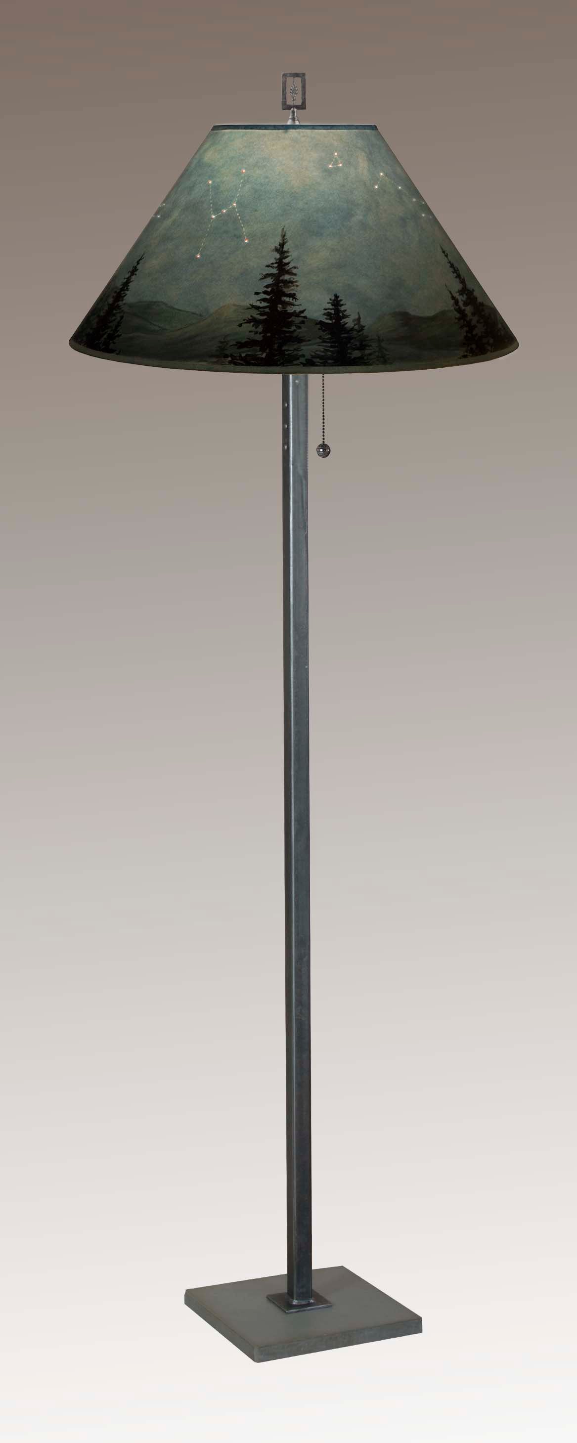 Steel Floor Lamp with Large Conical Shade in Midnight Sky