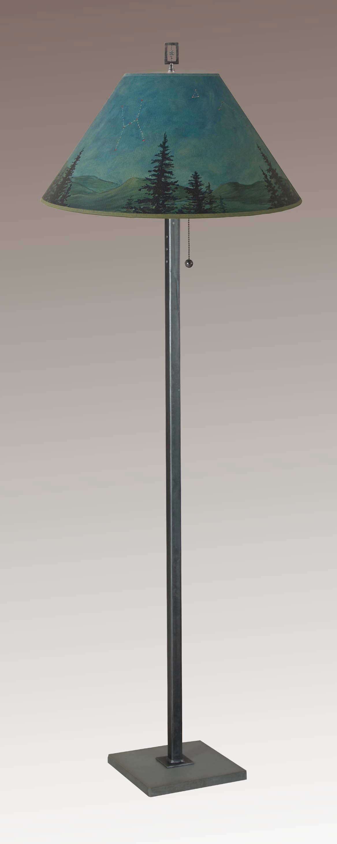 Steel Floor Lamp with Large Conical Shade in Midnight Sky
