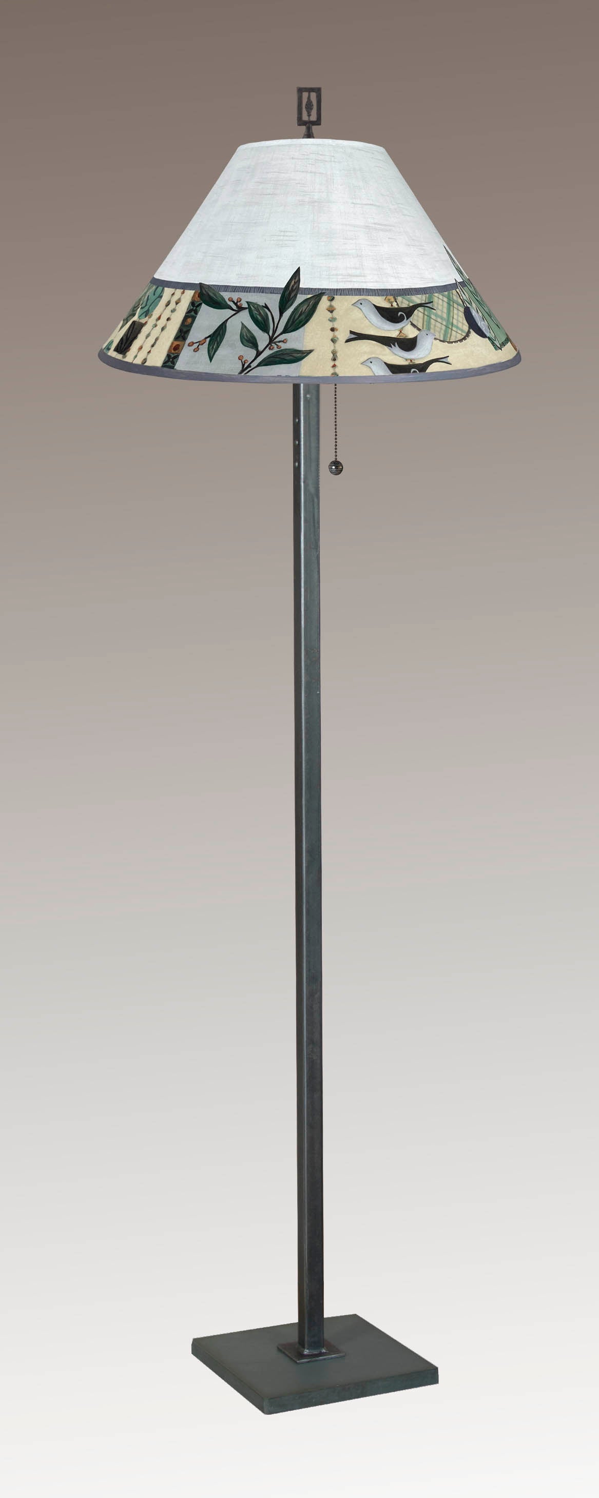 Janna Ugone & Co Floor Lamp Steel Floor Lamp with Large Conical Shade in New Capri Opal