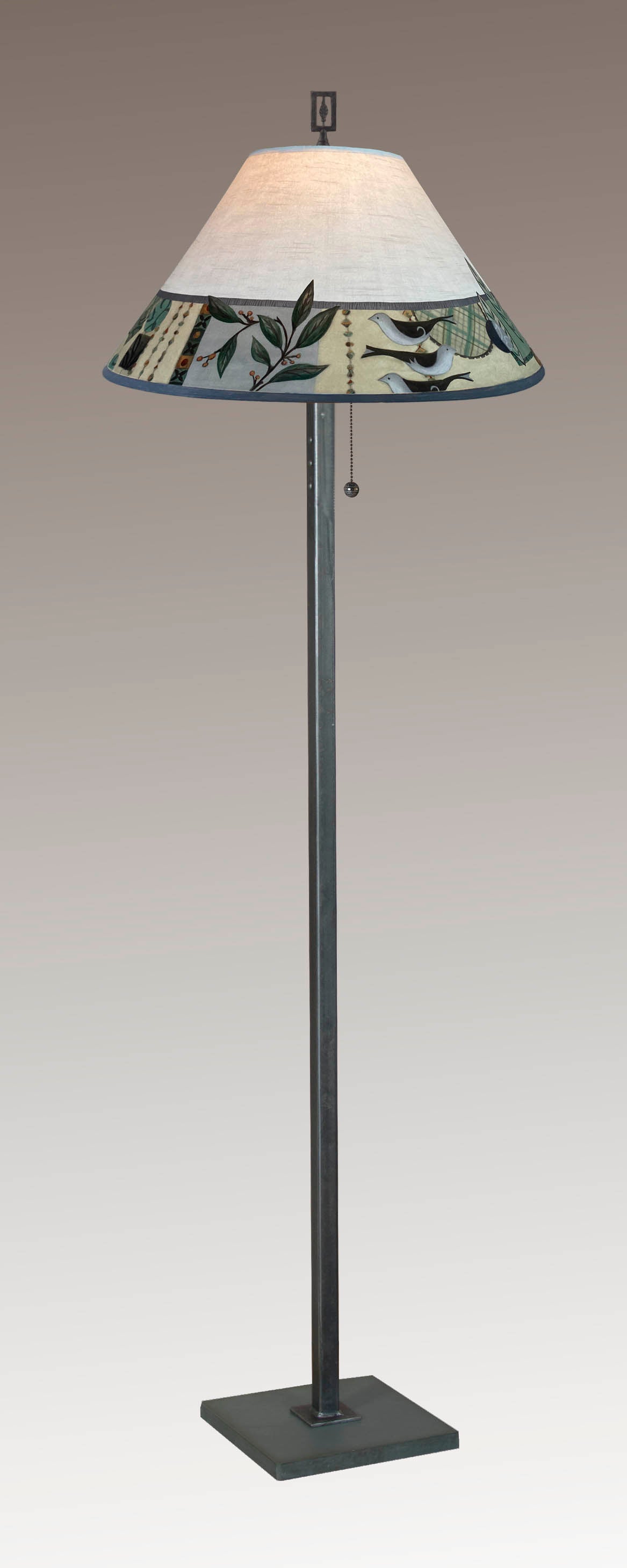 Janna Ugone & Co Floor Lamp Steel Floor Lamp with Large Conical Shade in New Capri Opal