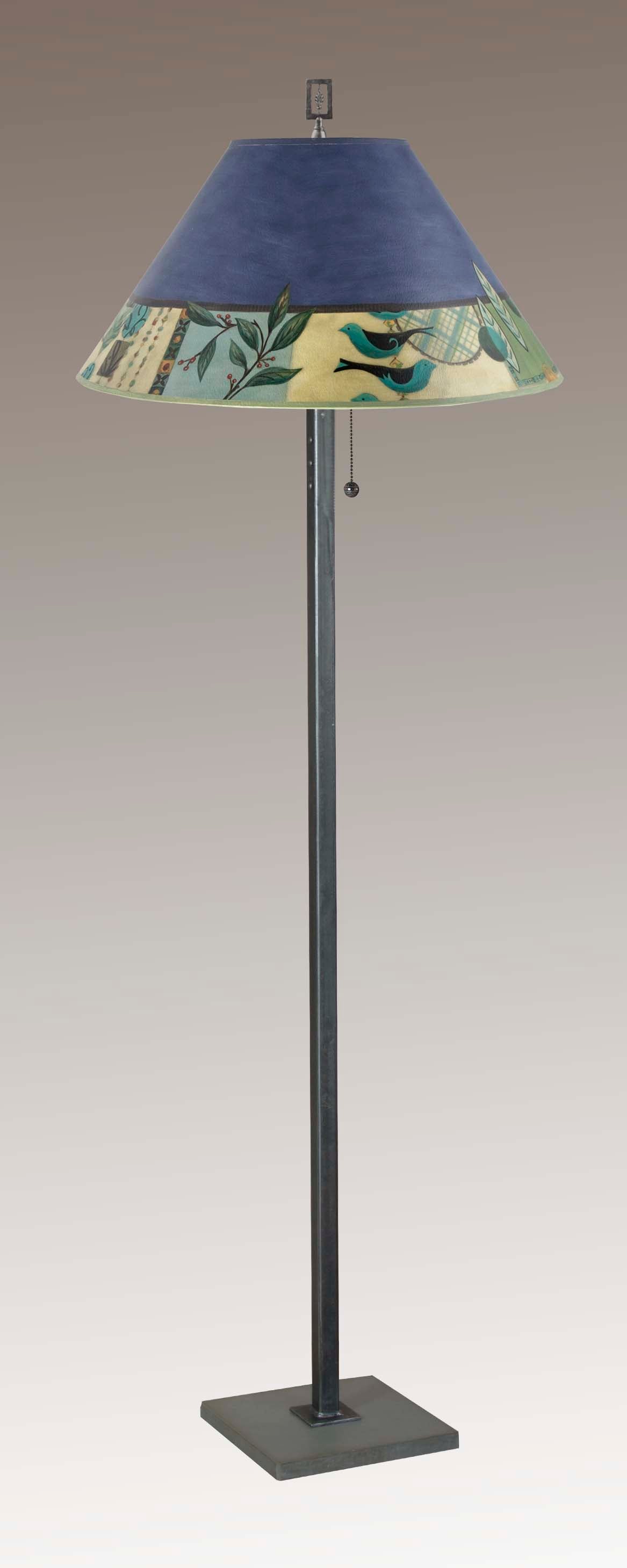 Steel Floor Lamp with Large Conical Shade in New Capri Periwinkle