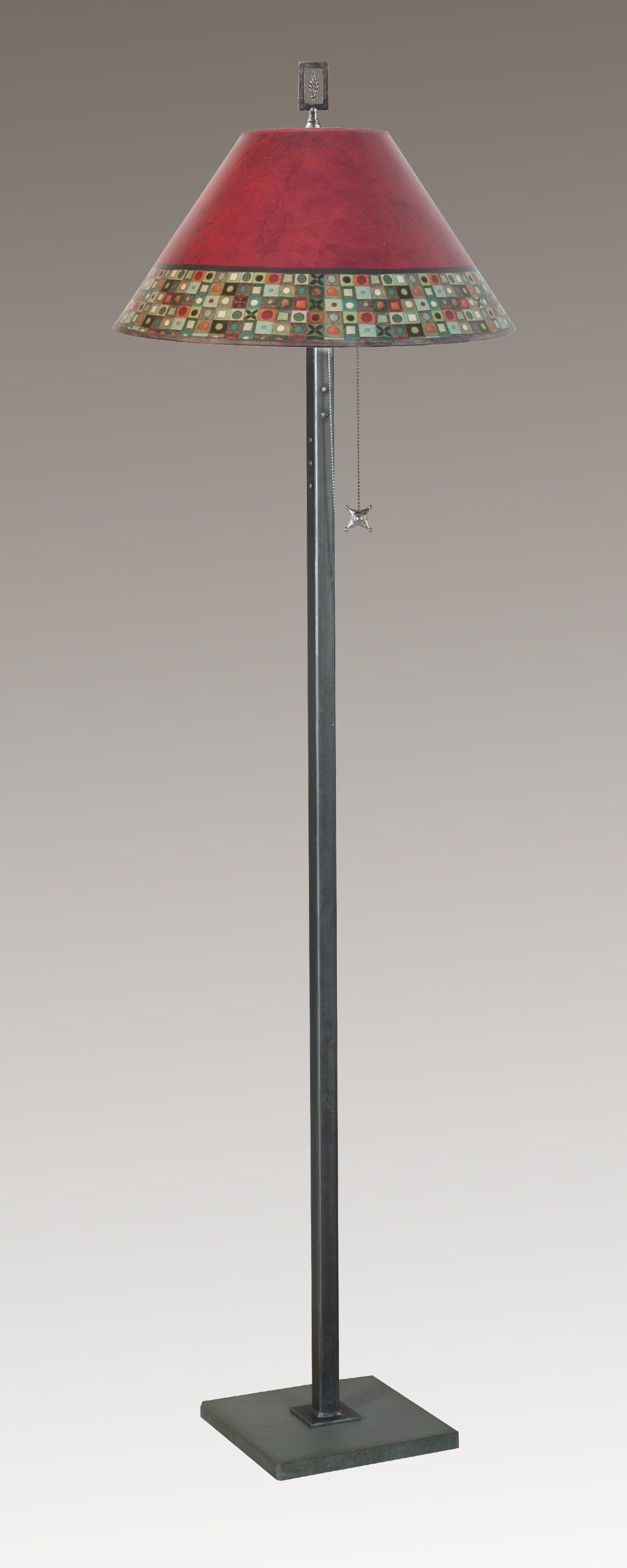 Janna Ugone & Co Floor Lamps Steel Floor Lamp with Large Conical Shade in Red Mosaic