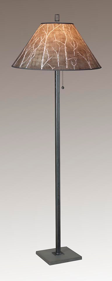 Janna Ugone & Co Floor Lamp Steel Floor Lamp with Large Conical Shade in Twigs