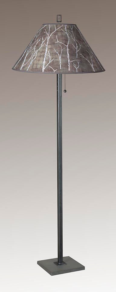 Janna Ugone & Co Floor Lamp Steel Floor Lamp with Large Conical Shade in Twigs