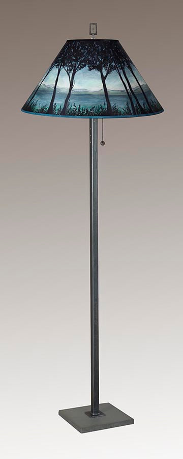 Steel Floor Lamp with Large Conical Shade in Twilight
