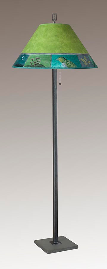 Janna Ugone & Co Floor Lamp Steel Floor Lamp with Large Conical Shade in Woodland Trails in Leaf