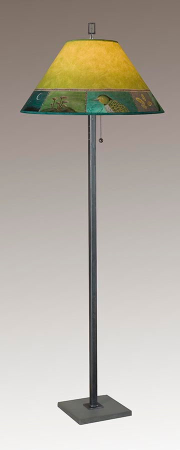 Janna Ugone & Co Floor Lamp Steel Floor Lamp with Large Conical Shade in Woodland Trails in Leaf