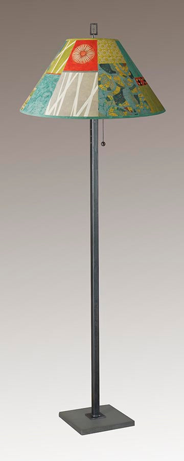 Steel Floor Lamp with Large Conical Shade in Zest
