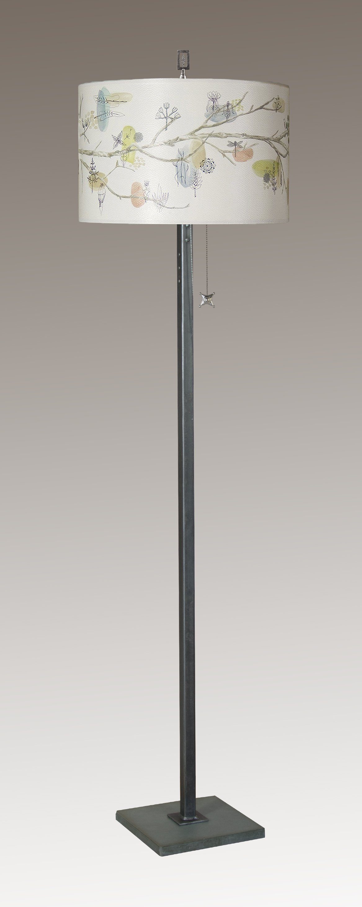 Janna Ugone & Co Floor Lamps Steel Floor Lamp with Large Drum Shade in Artful Branch