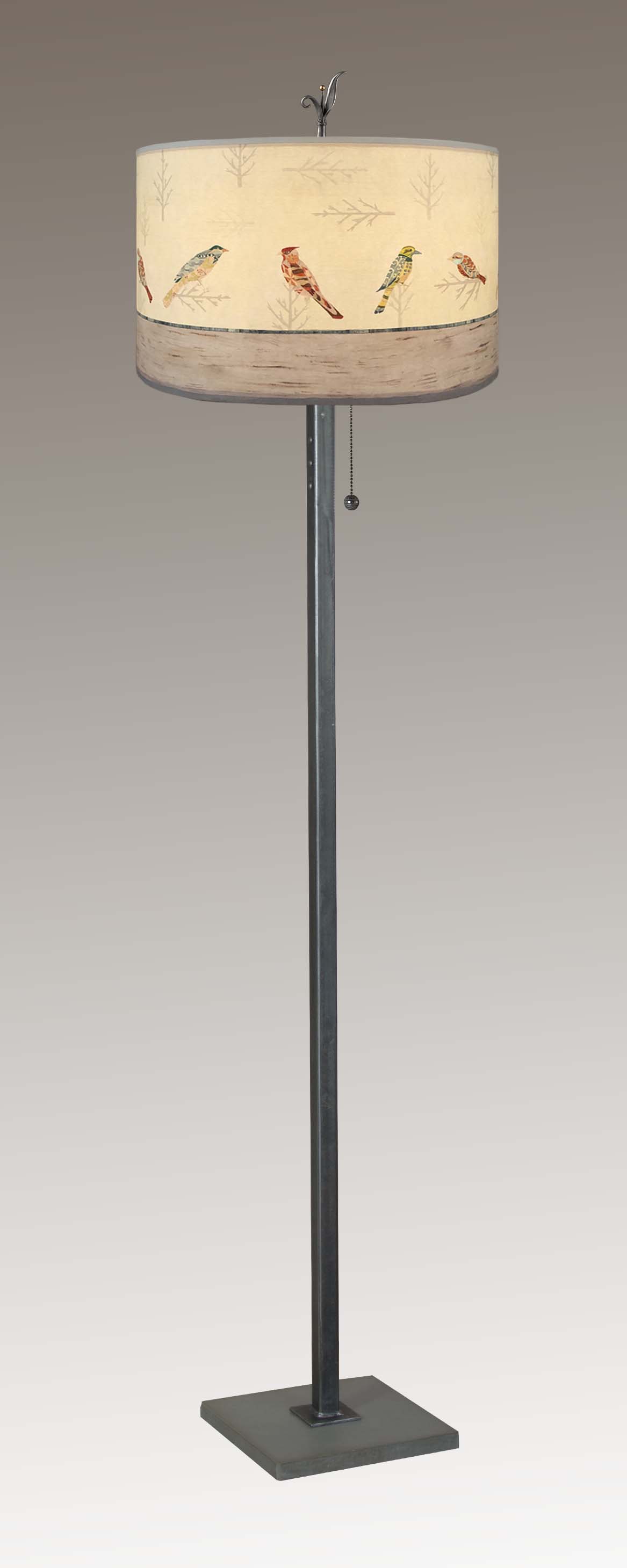 Janna Ugone & Co Floor Lamps Steel Floor Lamp with Large Drum Shade in Bird Friends