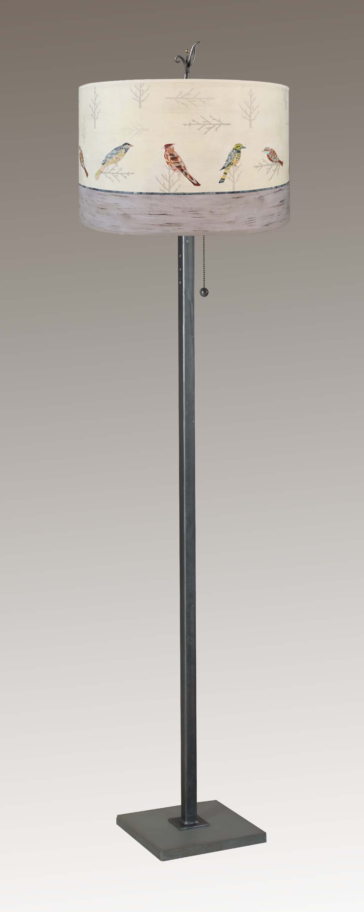 Janna Ugone & Co Floor Lamps Steel Floor Lamp with Large Drum Shade in Bird Friends