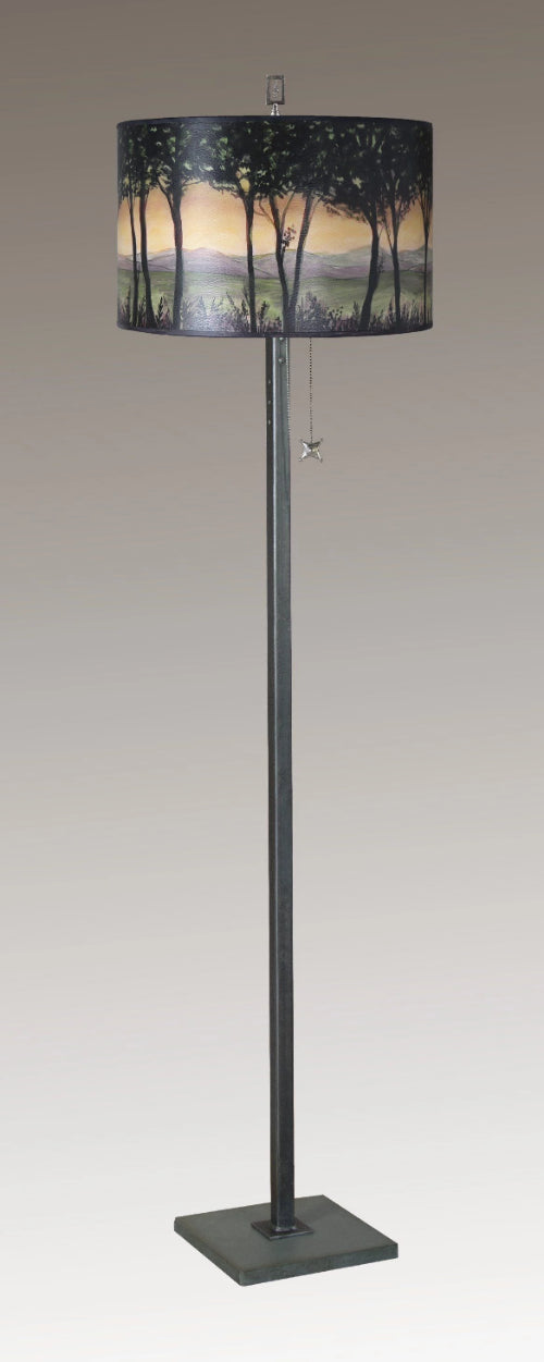 Steel Floor Lamp with Large Drum Shade in Dawn