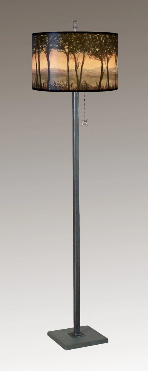 Steel Floor Lamp with Large Drum Shade in Dawn