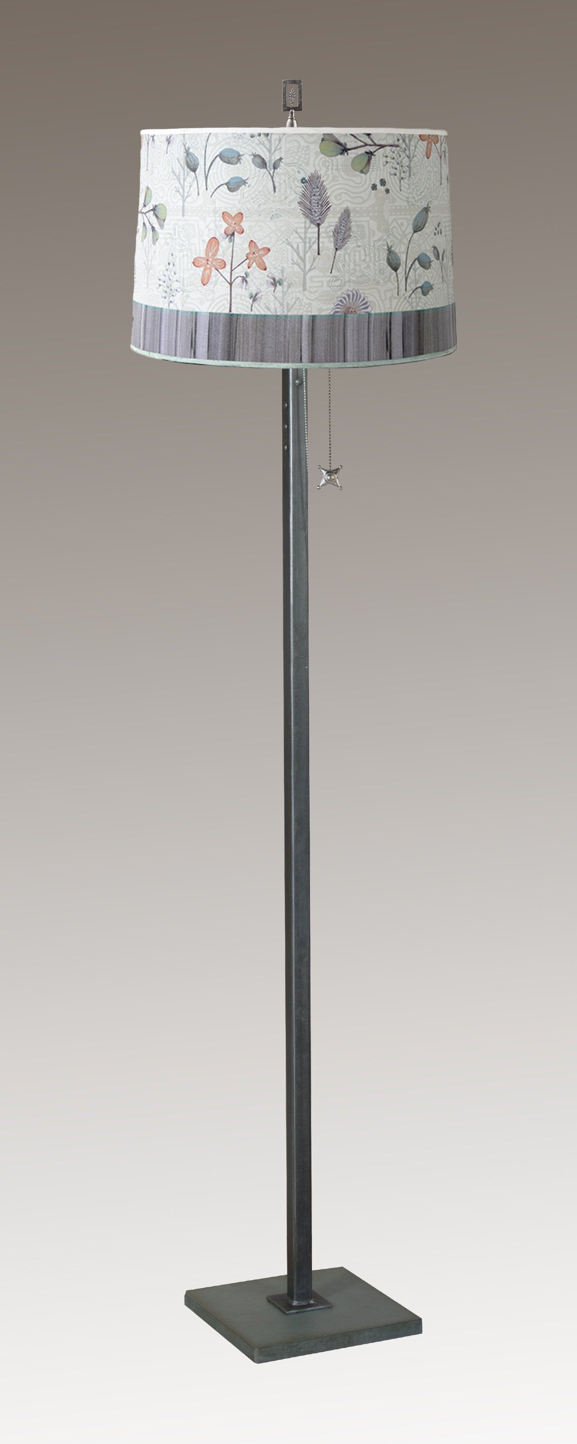 Janna Ugone & Co Floor Lamps Steel Floor Lamp with Large Drum Shade in Flora & Maze