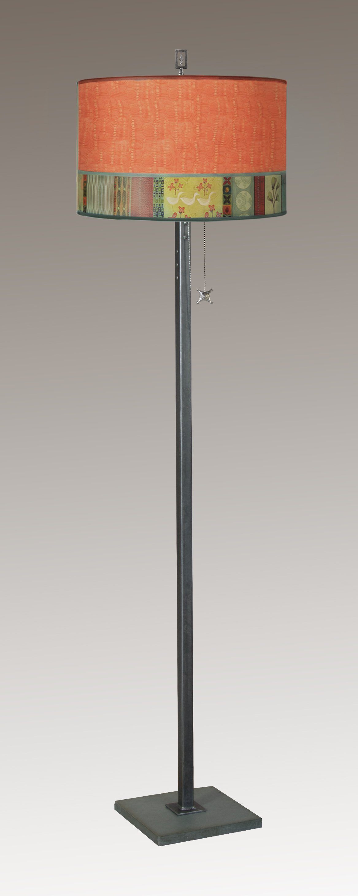 Steel Floor Lamp with Large Drum Shade in Melody in Coral