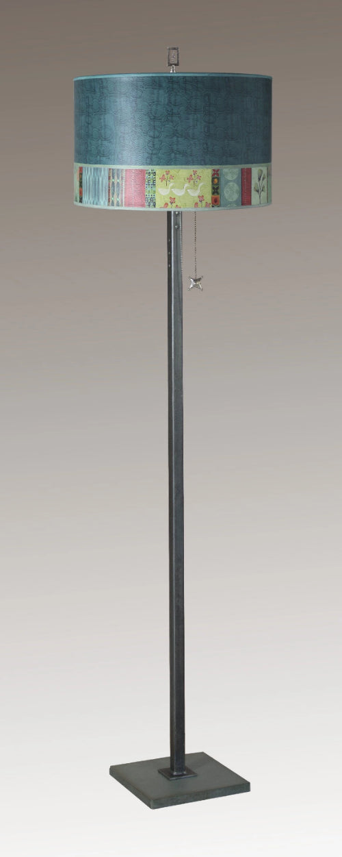 Steel Floor Lamp with Large Drum Shade in Melody in Jade