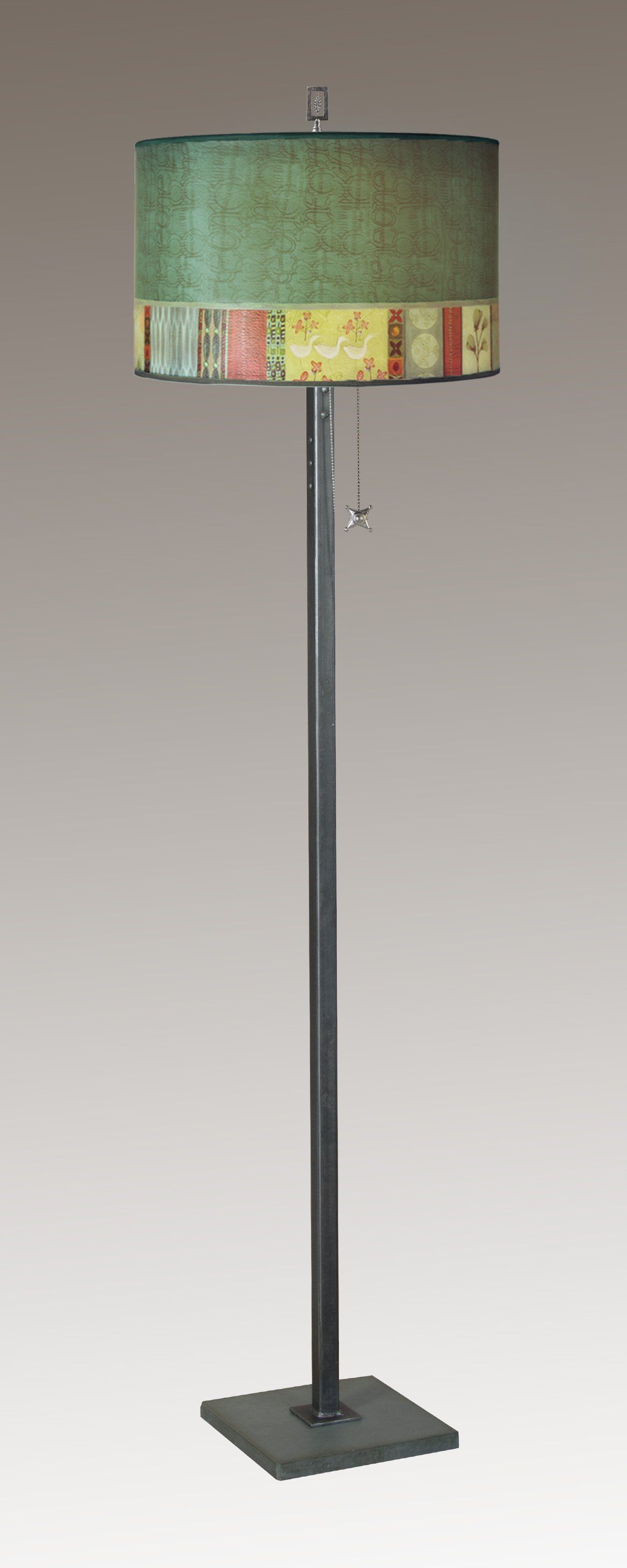 Steel Floor Lamp with Large Drum Shade in Melody in Jade