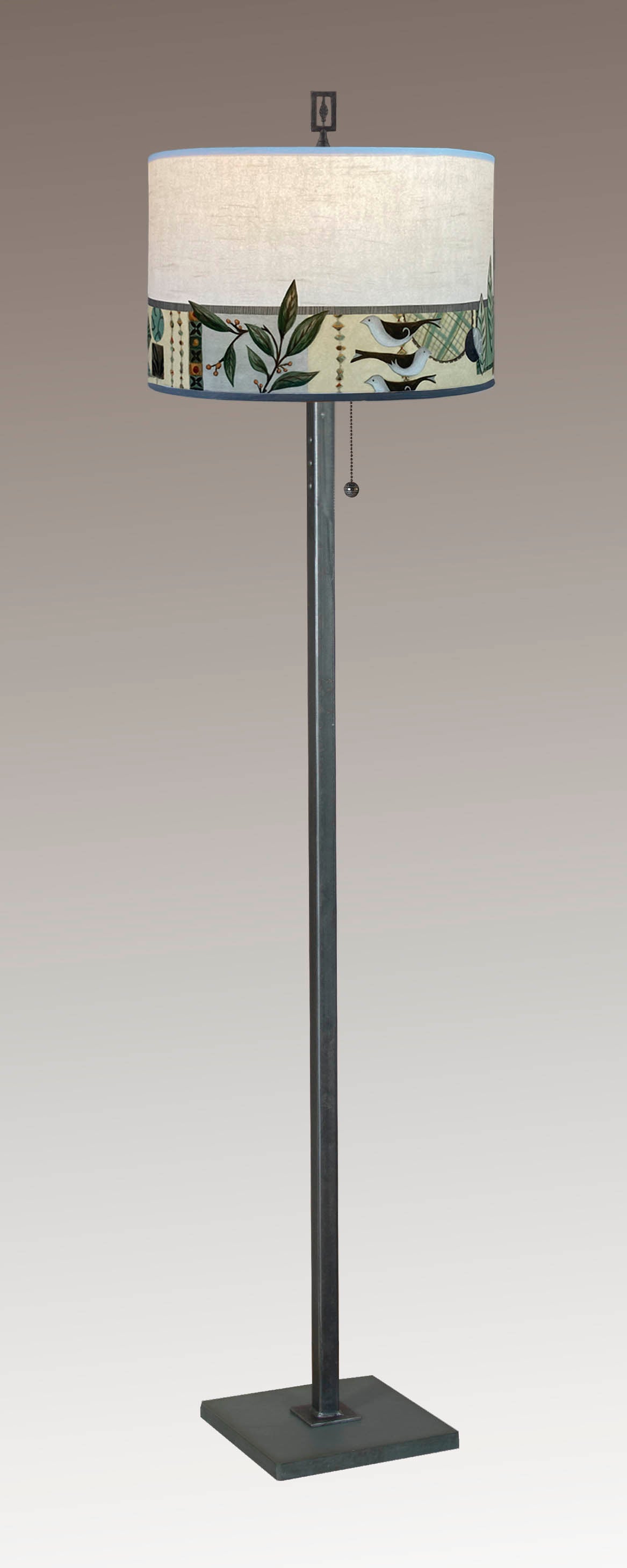 Janna Ugone & Co Floor Lamp Steel Floor Lamp with Large Drum Shade in New Capri Opal