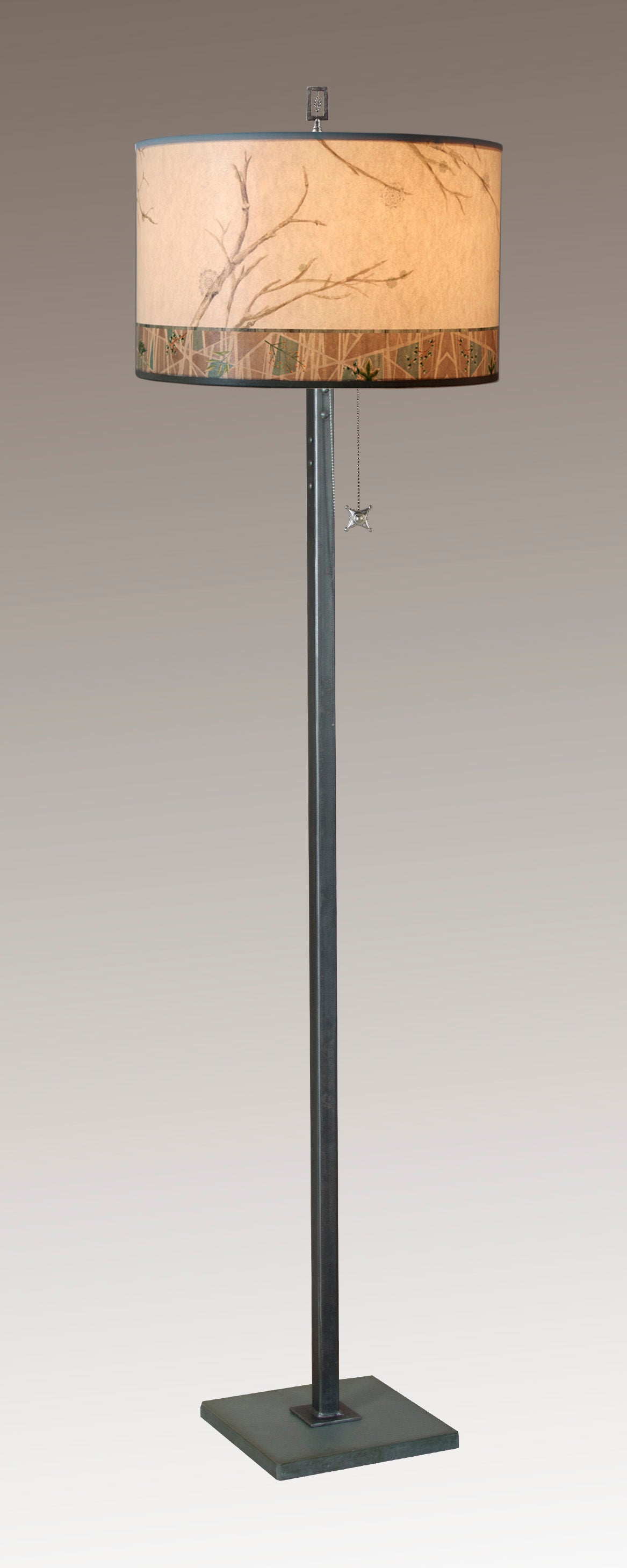 Steel Floor Lamp with Large Drum Shade in Prism Branch
