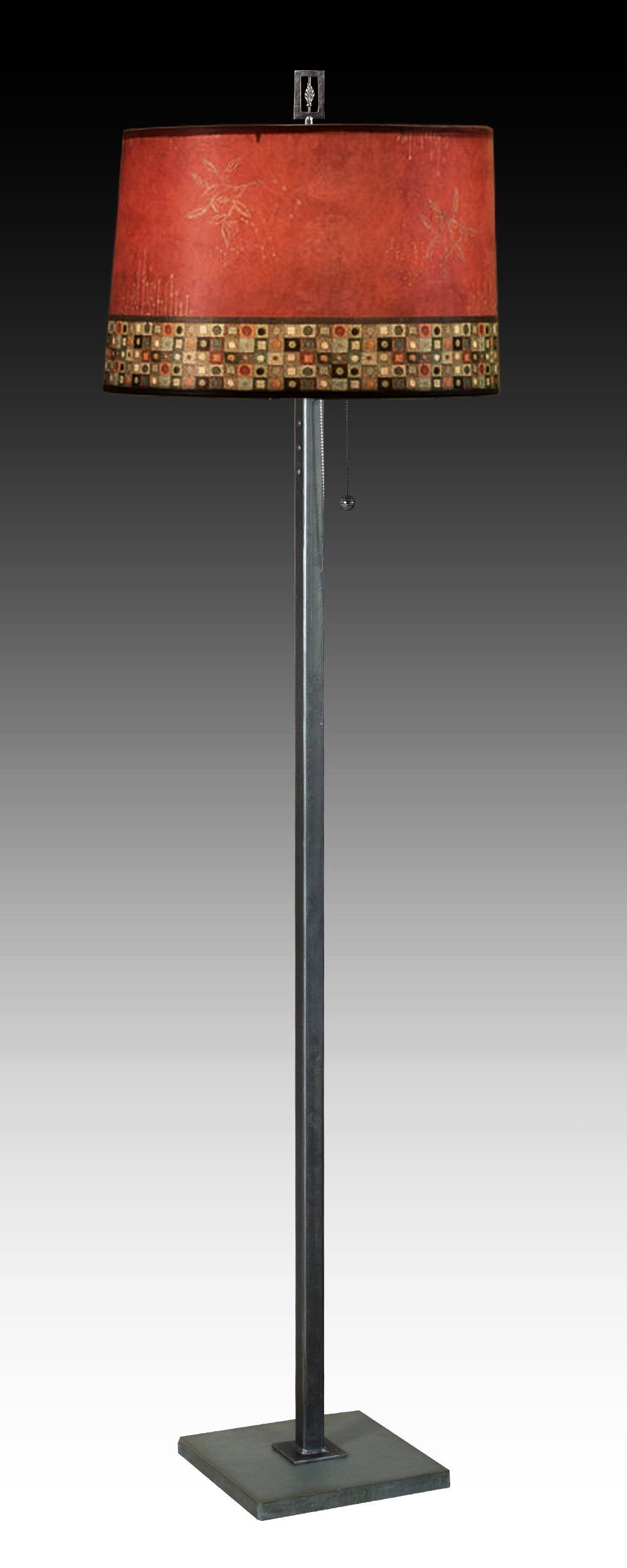 Janna Ugone & Co Floor Lamps Steel Floor Lamp with Large Drum Shade in Red Mosaic