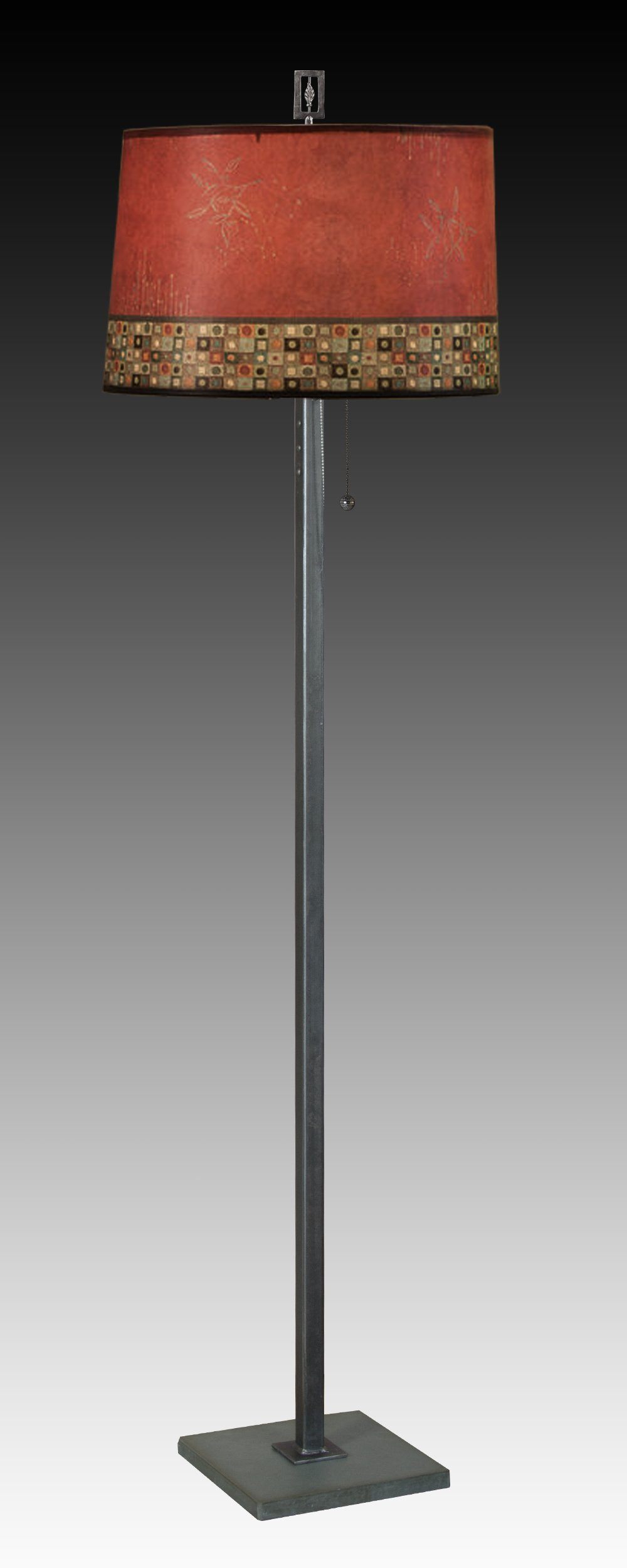 Janna Ugone & Co Floor Lamps Steel Floor Lamp with Large Drum Shade in Red Mosaic