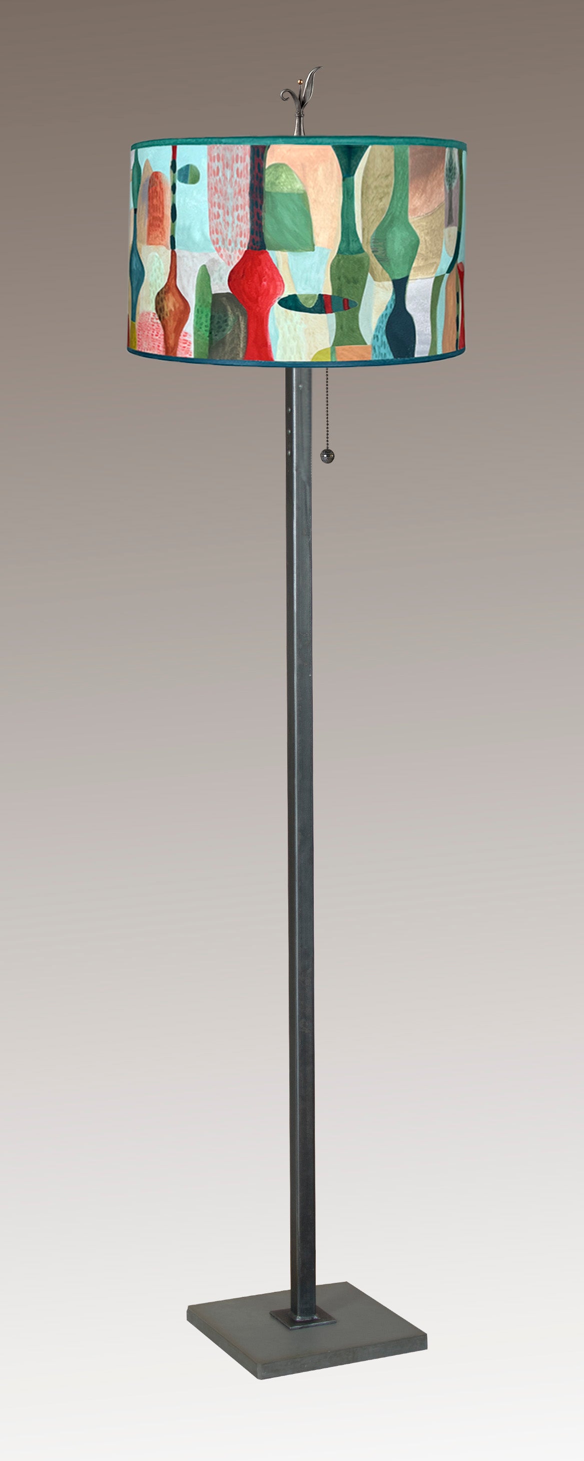 Janna Ugone & Co Floor Lamp Steel Floor Lamp with Large Drum Shade in Riviera in Poppy