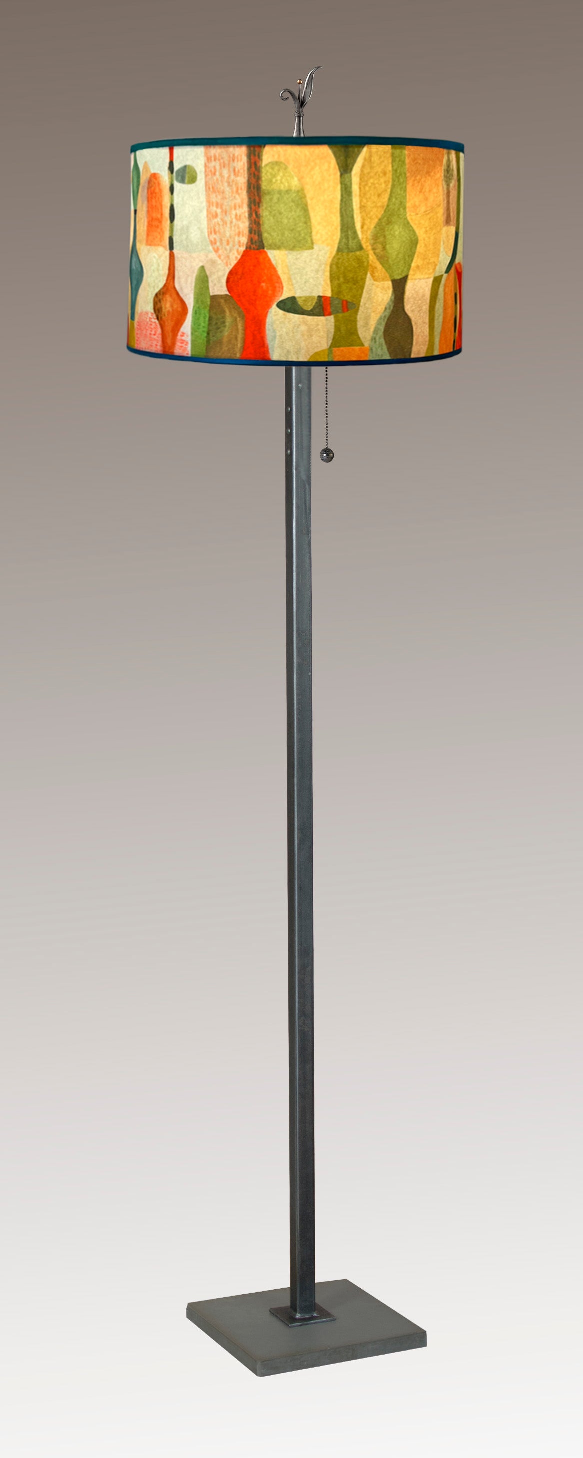 Janna Ugone & Co Floor Lamp Steel Floor Lamp with Large Drum Shade in Riviera in Poppy