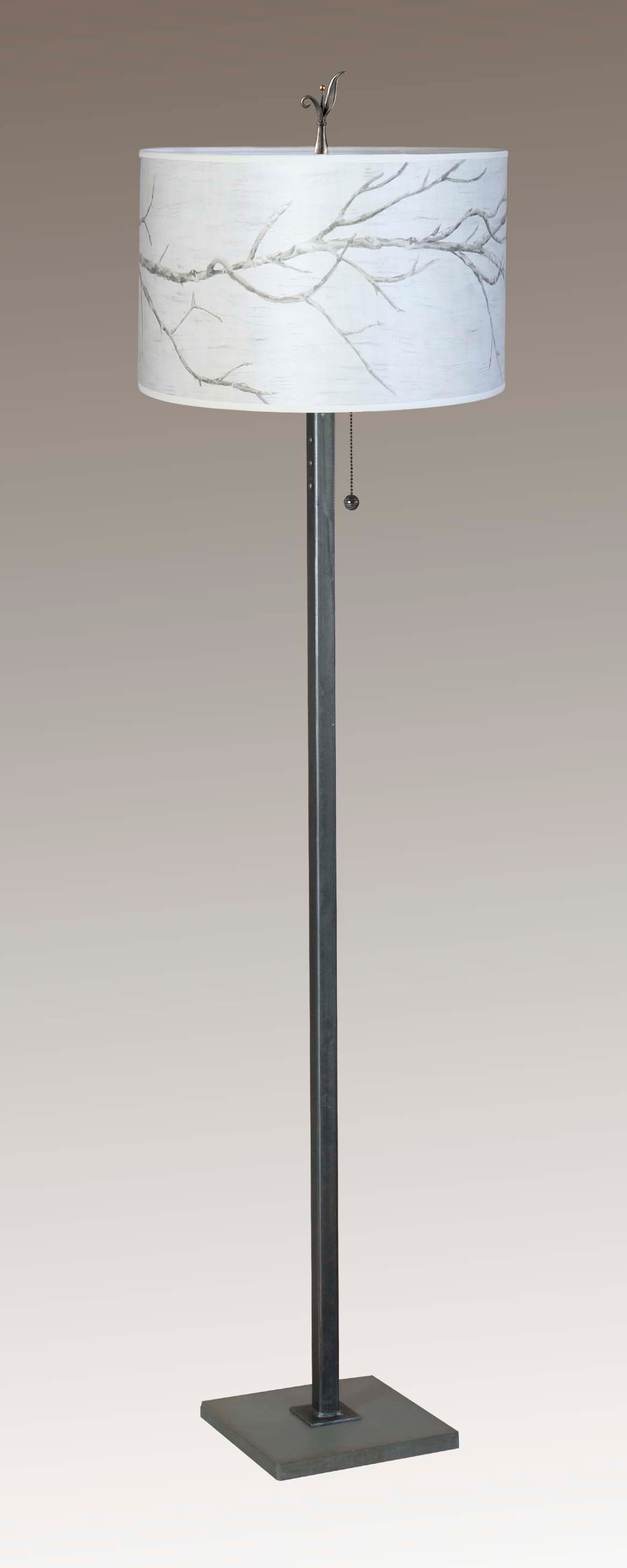 Janna Ugone & Co Floor Lamps Steel Floor Lamp with Large Drum Shade in Sweeping Branch