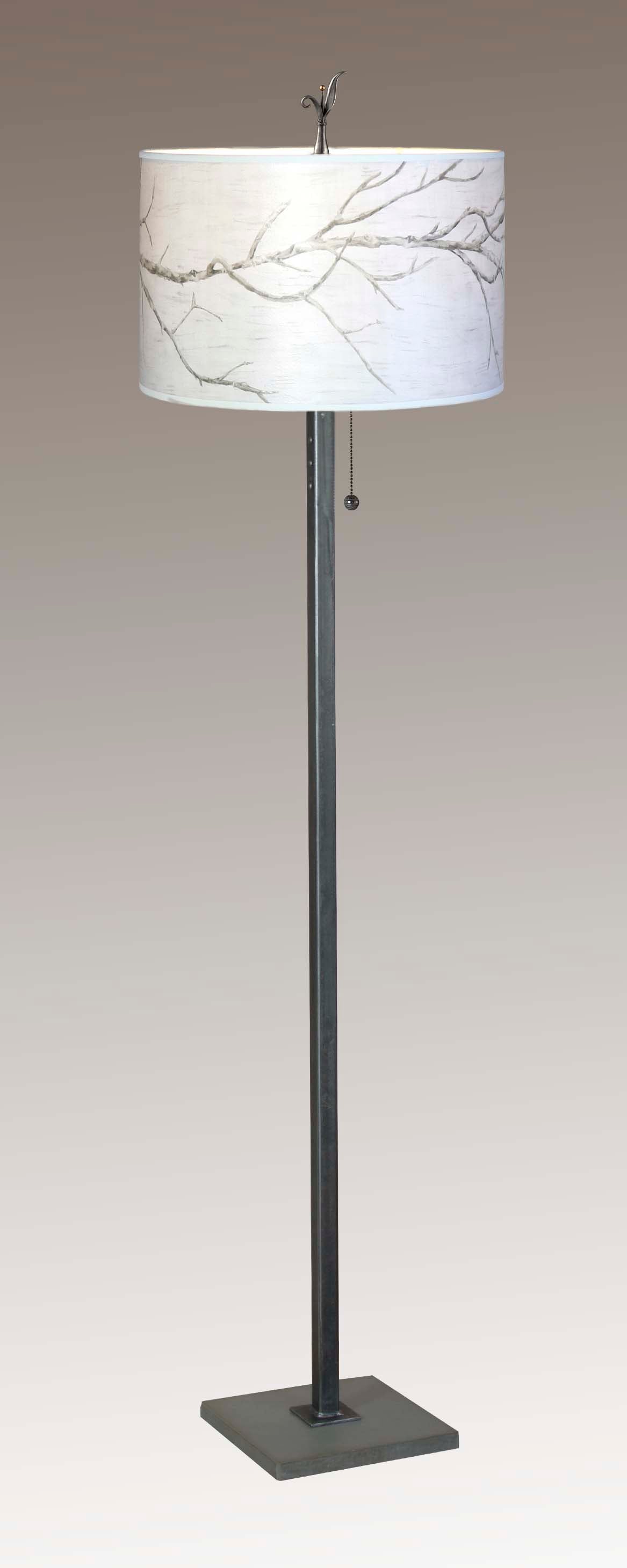 Janna Ugone & Co Floor Lamps Steel Floor Lamp with Large Drum Shade in Sweeping Branch