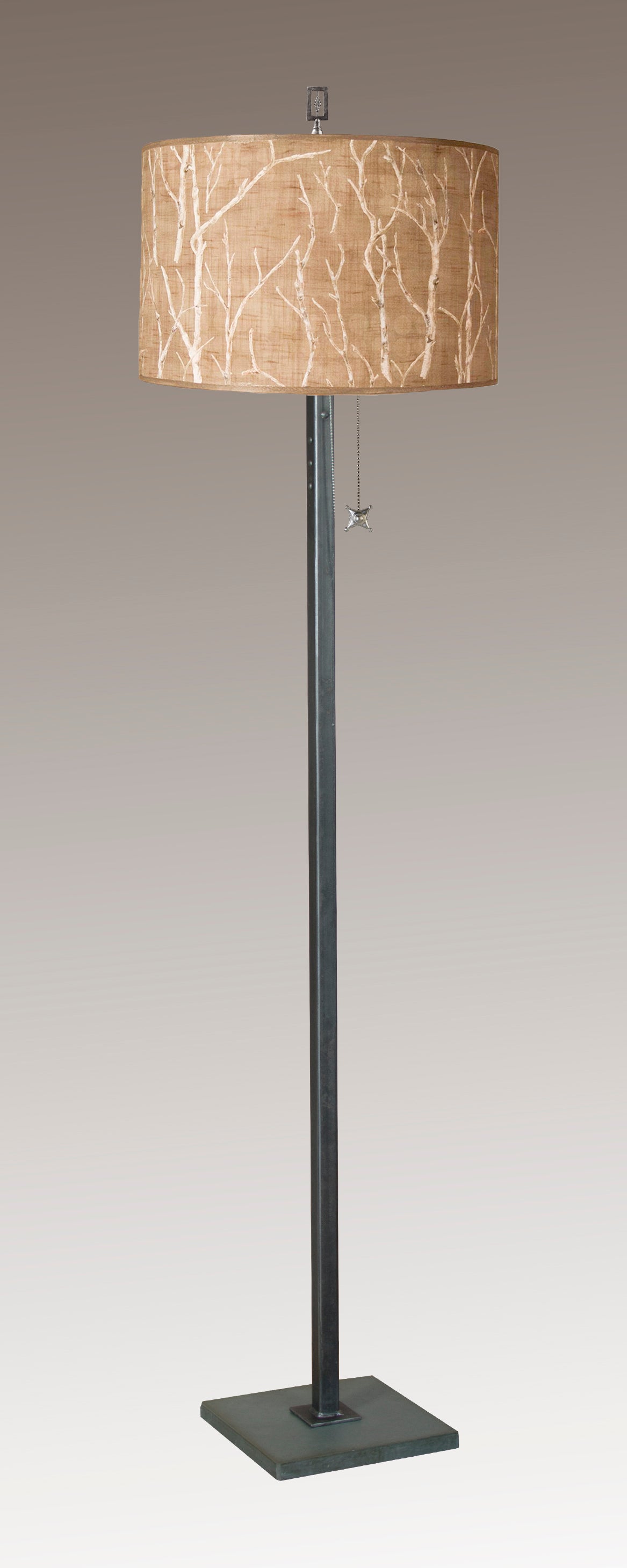 Steel Floor Lamp with Large Drum Shade in Twigs